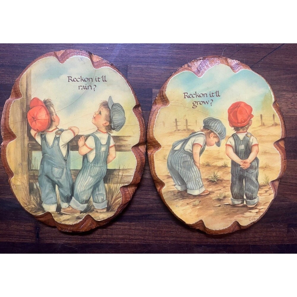2 Vintage Coby Art Wooden Plaques Farmhouse Decor